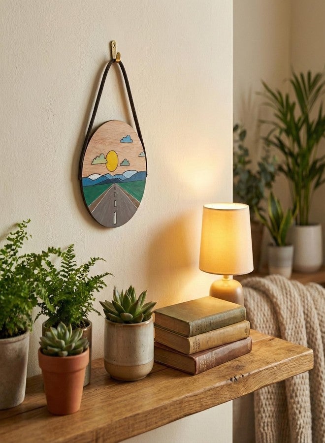 HOBBY INDIA Wooden Painting Kit Set for Kids & Adults | DIY Wall Decor Art & Craft | Round Tree Circle Coaster | Home & Office Hanging Decoration | Birthday Gift for Girls & Boys (Sunset Mountain Road Trip) - Image 3